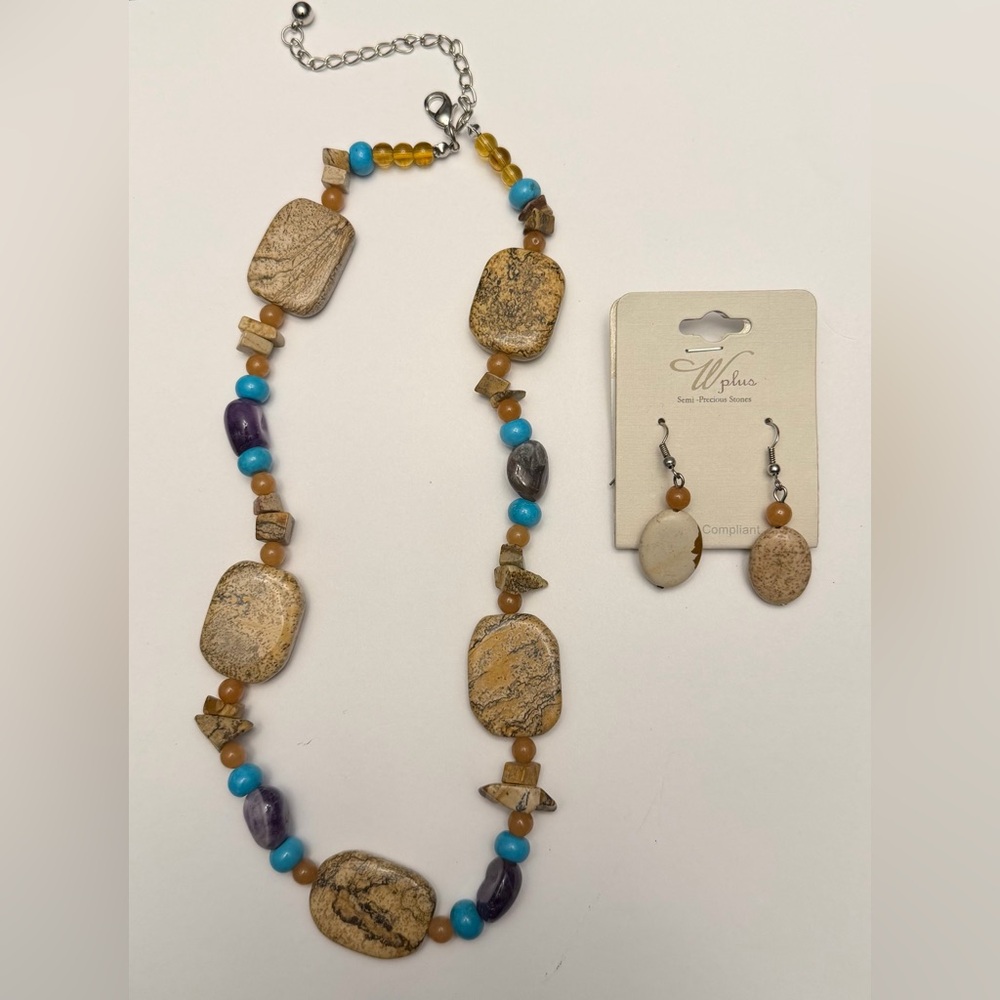 Boho Semi Precious Stone Necklace Set Picture Jasper Turquoise